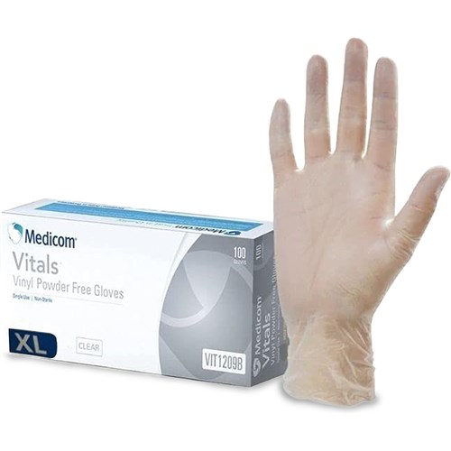 Medicom Accu Fit Vinyl Gloves Powder Free Clear X-Large Pack of 100